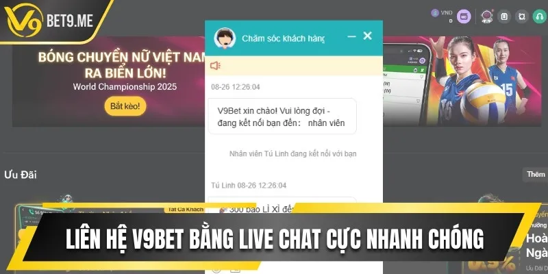 Liên hệ V9bet bằng live chat cực nhanh chóng